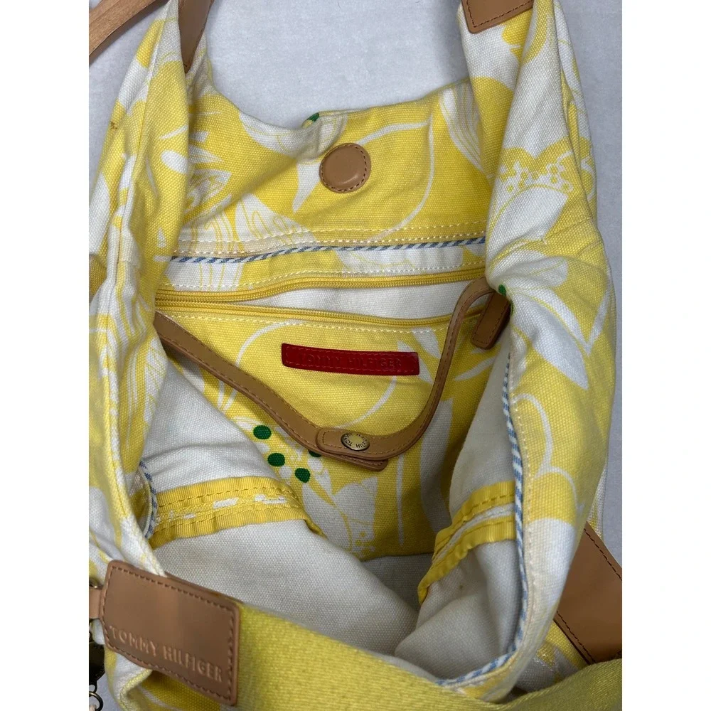 Tommy Hilfiger Yellow White Floral Canvas Hobo‎ Shoulder Bag